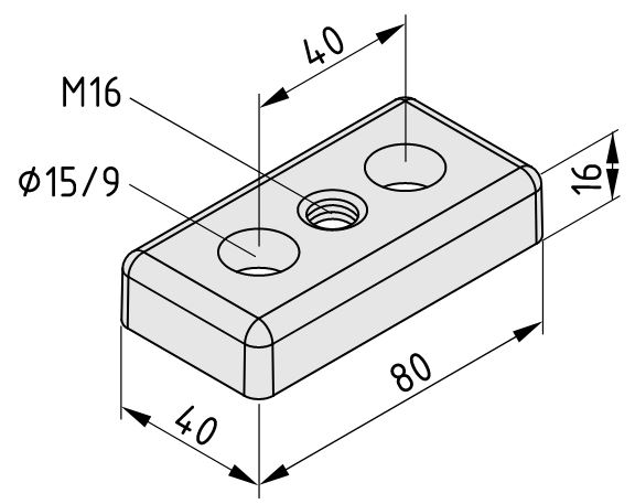 Base Plate 8 80x40, M16, black - 0.0.406.33