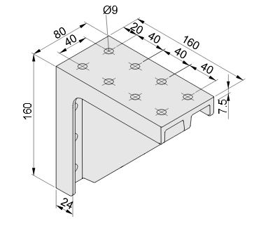 Angle Bracket 8 160x160 Al M8, white aluminum, similar to RAL 9006 - 0.0.602.36