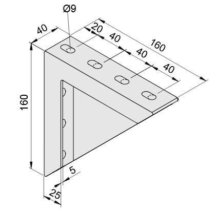 Angle Bracket 8 160x160-40 Al M8, white aluminum, similar to RAL 9006 - 0.0.619.56