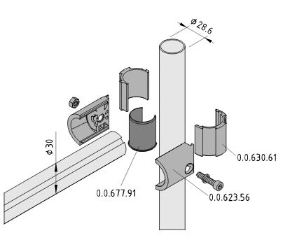 Adapter D30/D28.6-37, grey similar to RAL 7042