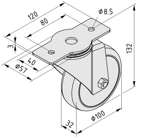 Castor D100 swivel 120x40 - 0.0.633.43