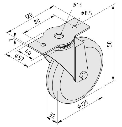 Castor D125 swivel 120x40 - 0.0.633.46
