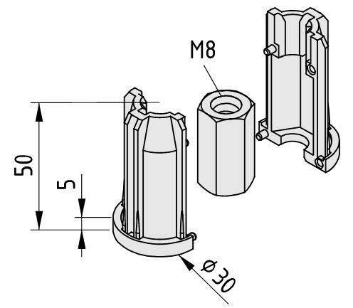 Threaded Insert D30 M8, grey similar to RAL 7042 - 0.0.640.96