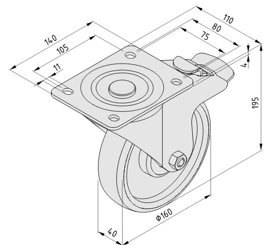 Castor D160 swivel with double-brake 140x110