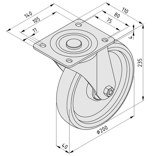 Castor D200 swivel 140x110