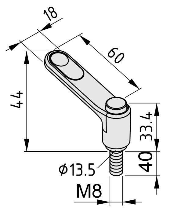 Clamp Lever Pi 60 M8x40, white aluminum, similar to RAL 9006 - 0.0.684.73
