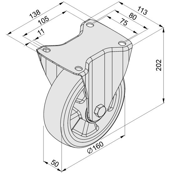 Castor D160 fixed PU 140x110