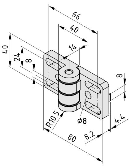 Hinge 8 40 Zn, white aluminum, similar to RAL 9006 - 0.0.630.94