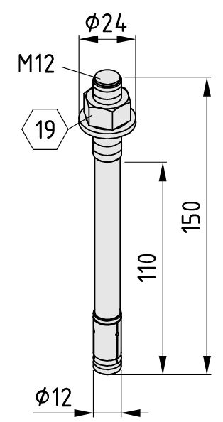 Floor-Fastening Set M12x150, bright zinc-plated - 0.0.485.83