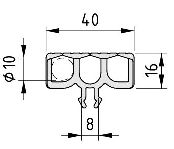 Cable Guide Profile 8 40x16, grey similar to RAL 7042 - 0.0.654.44