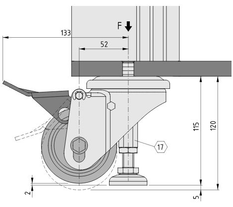 Jacking Castor D80 ESD, with Foot Pedal - 0.0.684.36